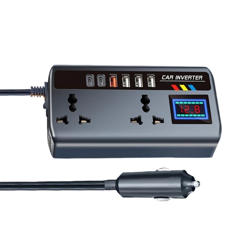 Мощный автомобильный инвертор 12В/24В на 220В 200Вт с портом USB Type-C, адаптер питания для зарядки телефона, для путешествий, мониторинга