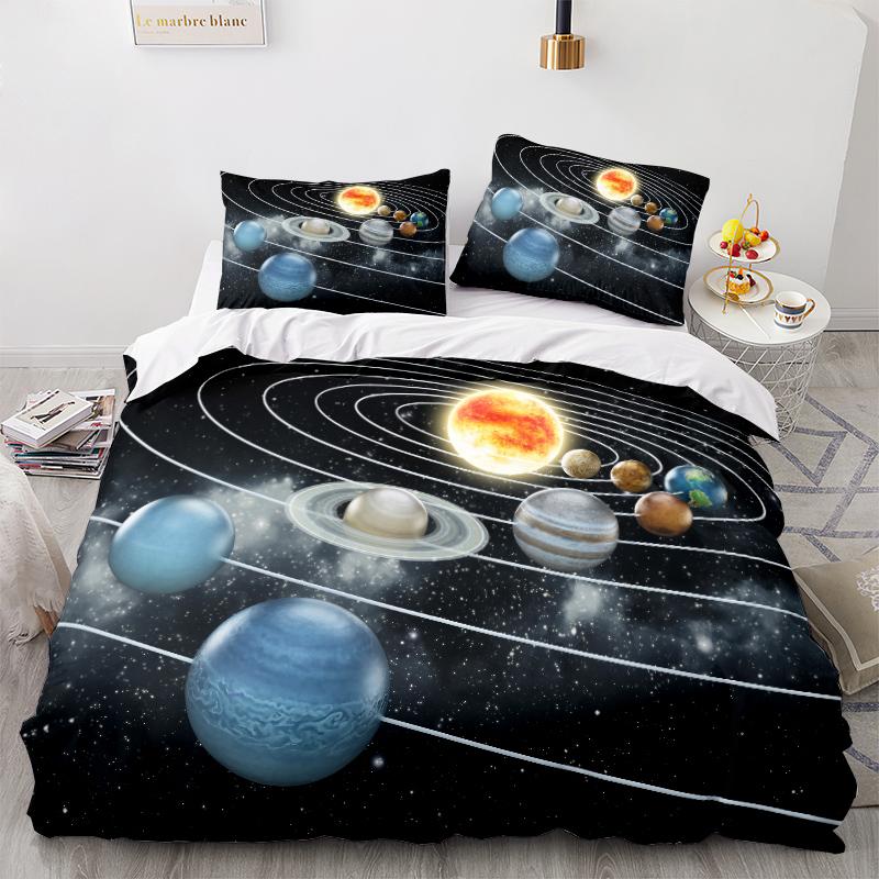 3D Home Bedding Universe Star Sky Quilt Cover Queen King Full Size Twin Planet Print Adult Children's Quilt Cover and Pillowcase Bedding