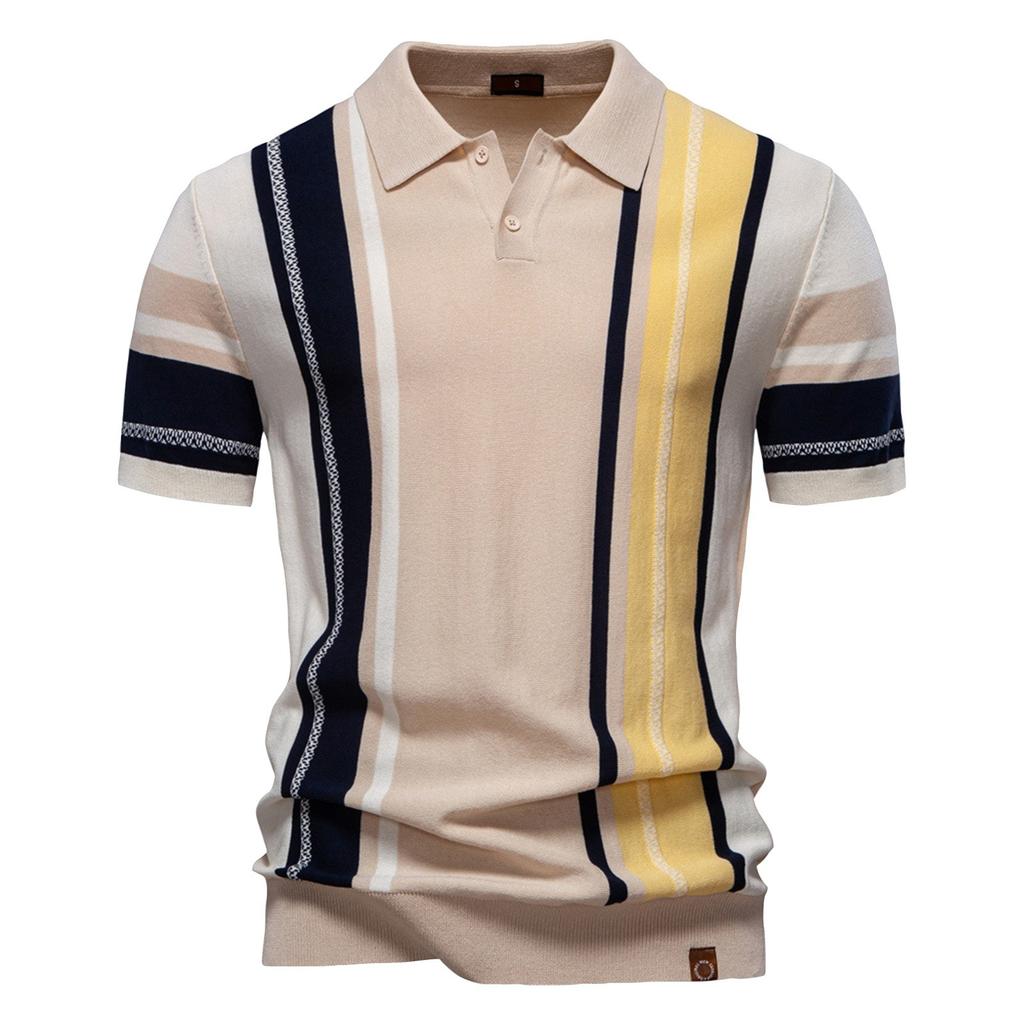 Men's Summer Striped Button Lapel Short Sleeve Top Men's Casual Fashion Shirt