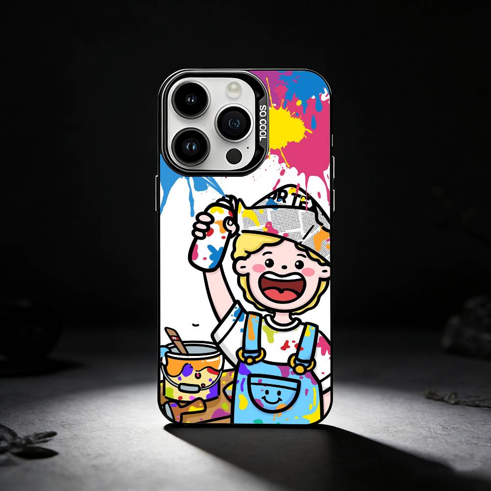 Cute Cartoon Couple Phone Case For iPhone 17,16,15,14,13,12,11 Plus,Pro Max,XS,Colored silver phone case