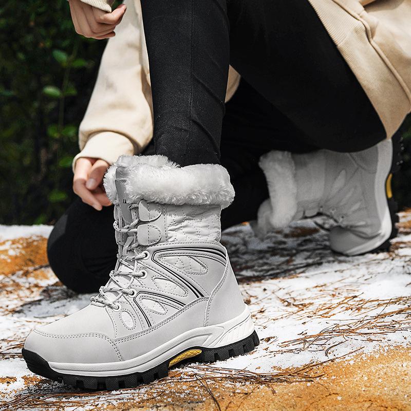 Женские высокие бархатные зимние ботинки большого размера с флисовой подкладкой, утепленные зимние ботинки для активного отдыха, модные хлопковые ботинки