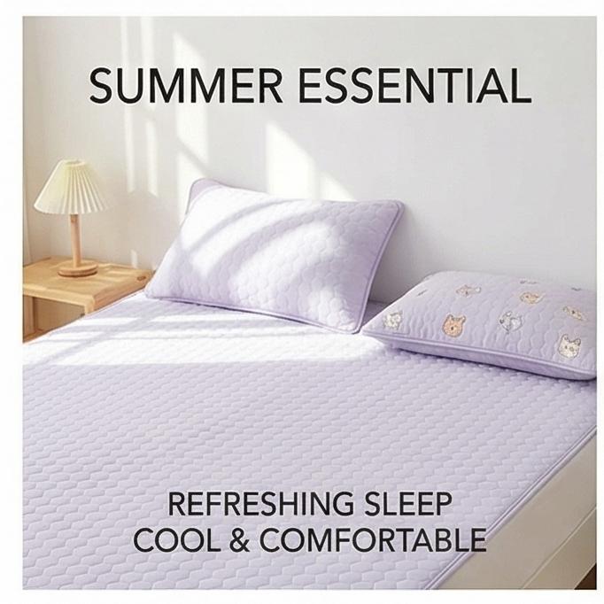 2025 New Cooling Ice Bean Ice Silk Mat Set, Machine Washable, 3-Piece, Soft Summer Bed Mat for Home & Dorm