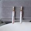 Long natural freshwater baroque pearl stud earrings thin silver bar earrings S925 silver needle zircon gold-plated earrings simple