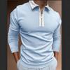 Men S Long Sleeve Polo Shirt Zipper Collar Patchwork Autumn Casual