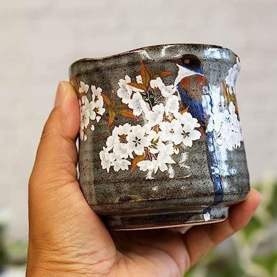 Waza no Kura stylish Kutani ware teacup mountain cherry blossoms birds birthday gift kanreki celebration koki kiju sanju beiju present