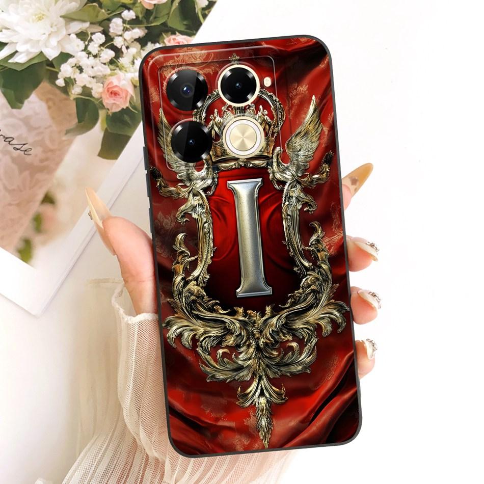 For Infinix Note 40 Pro 4G 5G / Note 40 Pro+ / Note40 X6853 Feather Crown Initial Letter Phone Case Soft Silicone Covers Bumpers