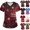 Женская мода с v-образным вырезом, короткими рукавами и карманами, топы с рождественским принтом