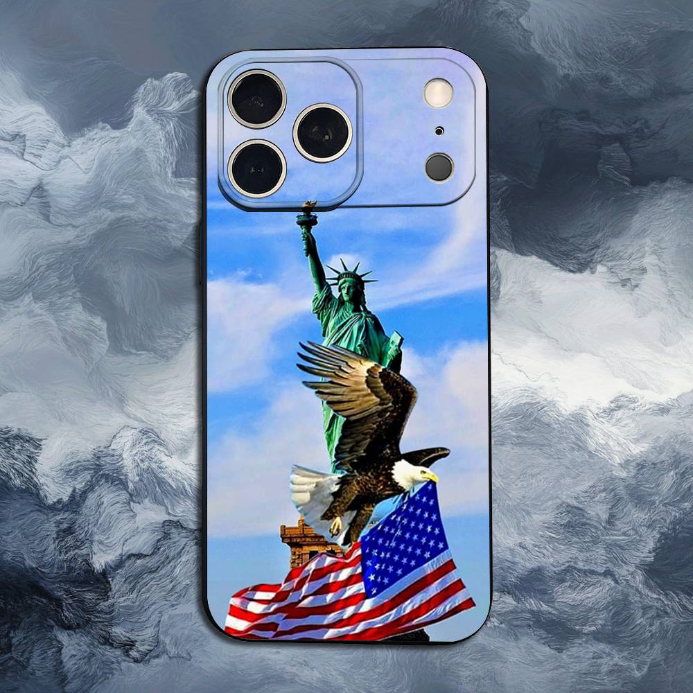 Флаг США Отлично подходит для iPhone 8, 7, 11, 12, 15, 14, 13, 16, 17, Plus, Pro Max, XS, X, XR, SE, Mini, Мягкий силиконовый черный чехол