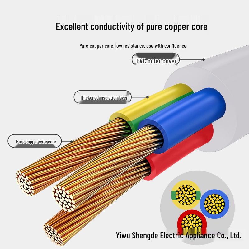 3-Core Pure Copper Power Cord with Plug: 10A/16A High-Power Extension with Bare End and Three-Pin Socket