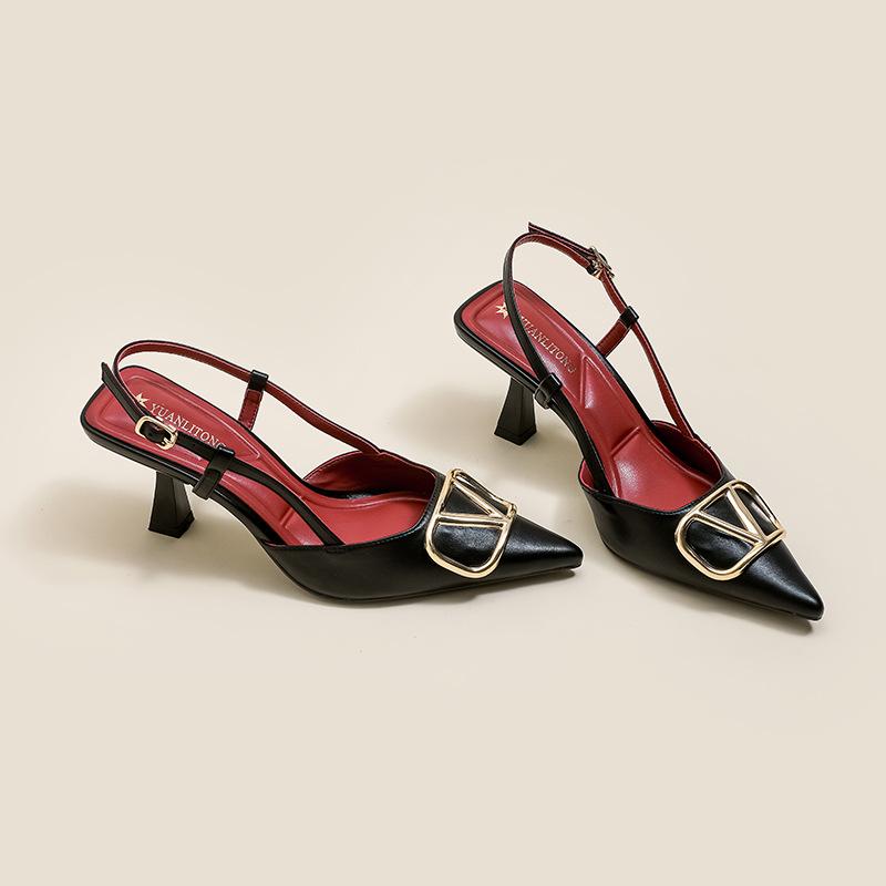 Pointed V-buckle High Heels Are Not Tired of Feet, New with Skirt Temperament, Thin Heels, Commuting Bag Head Sandals Women