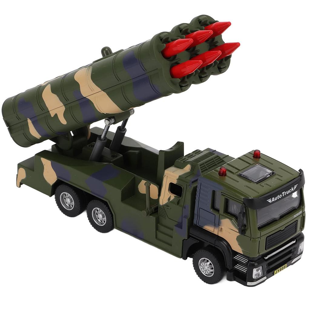 1/50 Military Missile Vehicle Model Alloy Pull-Back Rocket Car Toy with Sound and Light for Kids