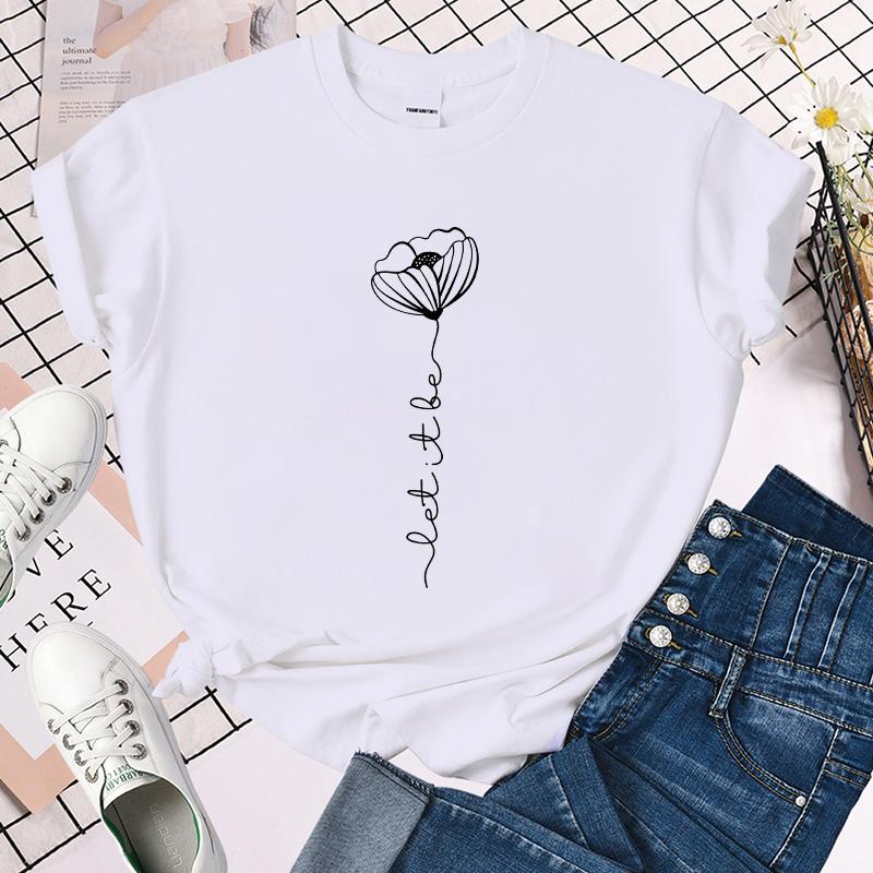 Let It Be Цветочные Футболки Женские Летние Крутые С Короткими Рукавами Персональность Харадзюку Футболка