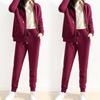 Women's Fleece-Lined Fashion Set: Autumn/Winter Hooded Cardigan and Slimming Joggers.