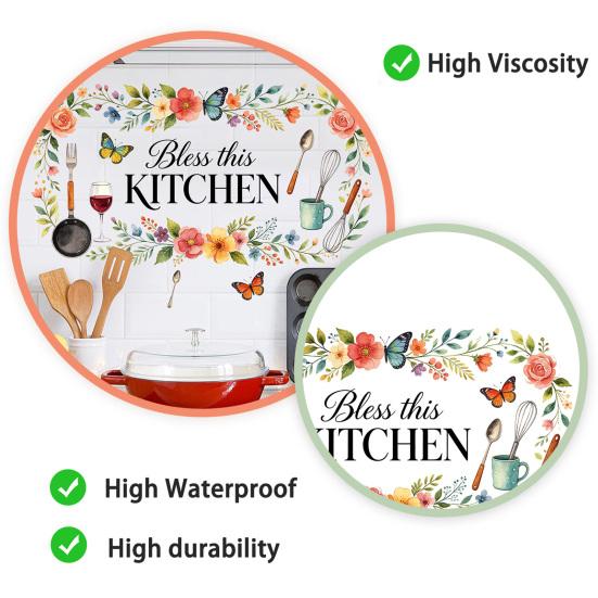 Bless This KITCHEN Wall Kitchen Utensils Self-adhesive Sticker Flower Butterfly Sticker Waterproof PVC