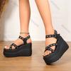Fashion Women's Platform Sandals Woman 11cm Super High Heel Wedge Elegant Fashion Black Punk Gothic Gladiator Round Toe Sandales Femme