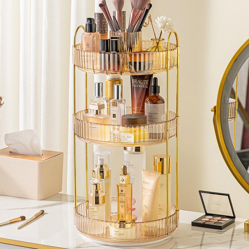 Rotating Vanity Organizer: Multifunctional Cosmetic Shelf for Lipsticks & Brushes