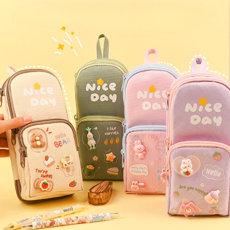 Креативный милый пенал для девочек, сумка-карандаш с мультяшным животным и кроликом для студентов, портативная холщовая сумка для канцелярских принадлежностей большой емкости