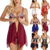 S-3XL плюс размер модная ночная рубашка женская кружевная ночная рубашка женское белье платье с разрезом спереди Babydoll глубокий V-образный вырез пижамы ночное белье асимметричная одежда для сна
