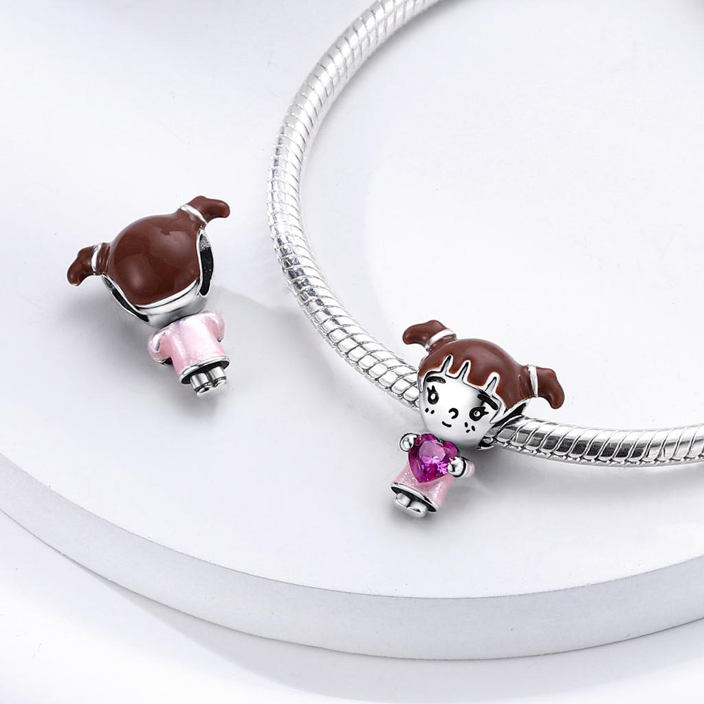 925 Sterling Silver Charms Beads Animal Hugging Pendant Dangle Fit Necklace Bracelet Gift Women Party