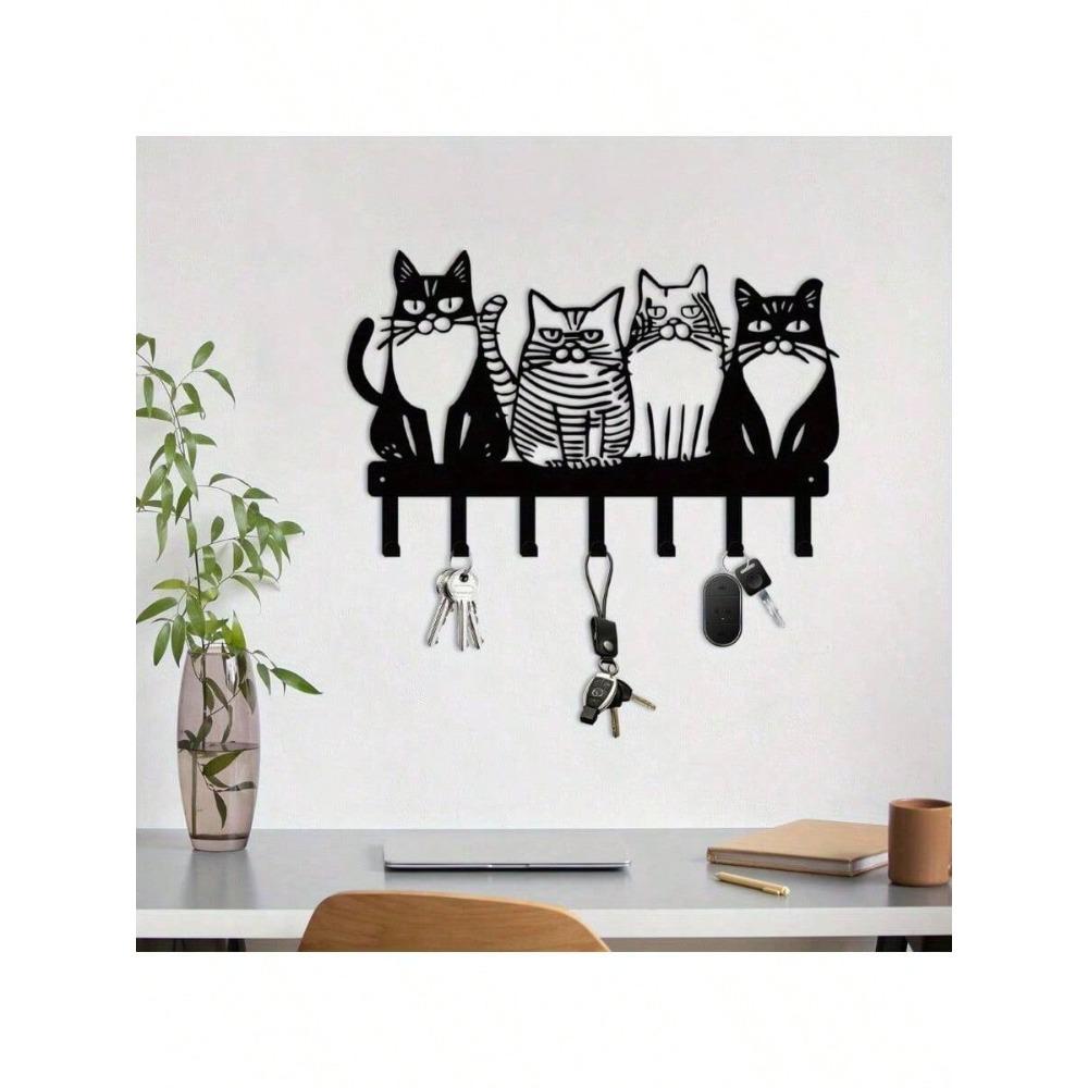 Винтажный Металлический Держатель для Ключей в Виде Кошки Настенный Крючок Вешалка для Прихожей Кухни Хранение