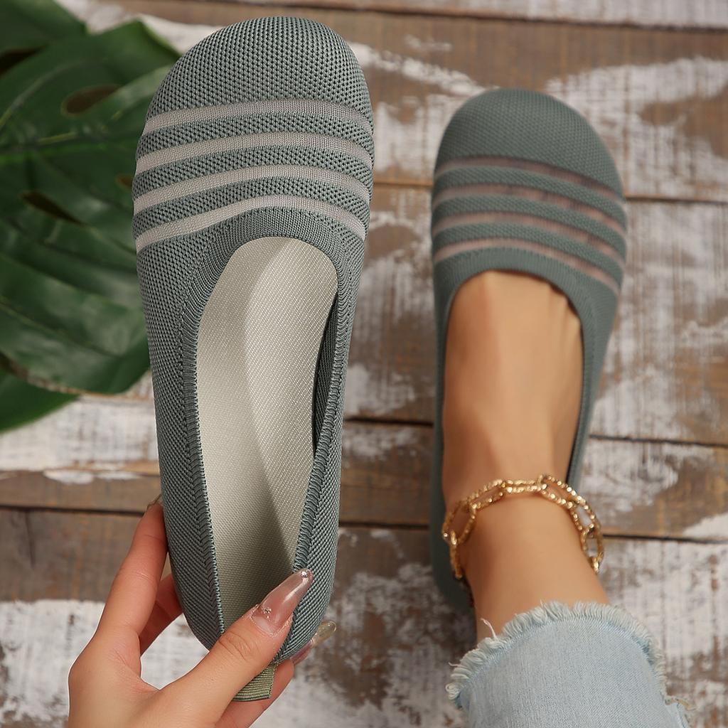 Fashion Women Flats Shoes Round Head Shallow Mouth Loafers Spring Knitted Flat Shoes Ladies Breathable Casual Comfortable Women Shoes