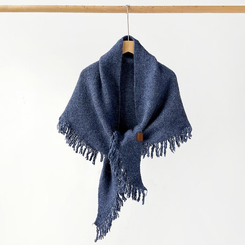 Solid color shawl containing wool thickened wool knitted scarf women's winter high-end warm and cold scarf