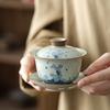 Stacking Carving Ge Kiln Hand-Painted Distant Mountain Cover Bowl Hovering Retro Three Talents Cover Bowl Teacup Is Not Hot, Kung Fu Tea Bowl Tea Cup