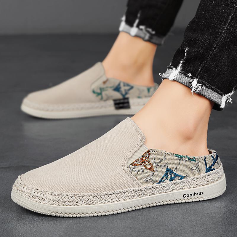Men's Summer Canvas Slip-on Half Slippers Shoes Men's Casual Slippers Lazy Fashion Flats Shoes Men Loafers Breathable Slippers