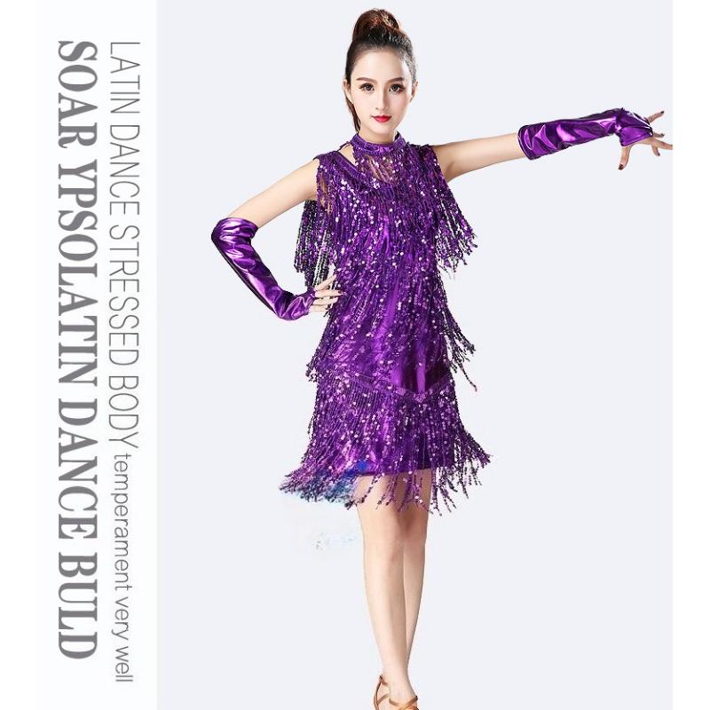 Sexy Shiny Flapper Gatsby Dress Double V-Neck Sleeveless Sequin Tassel Latin Jazz Party Dance Dress Vestido
