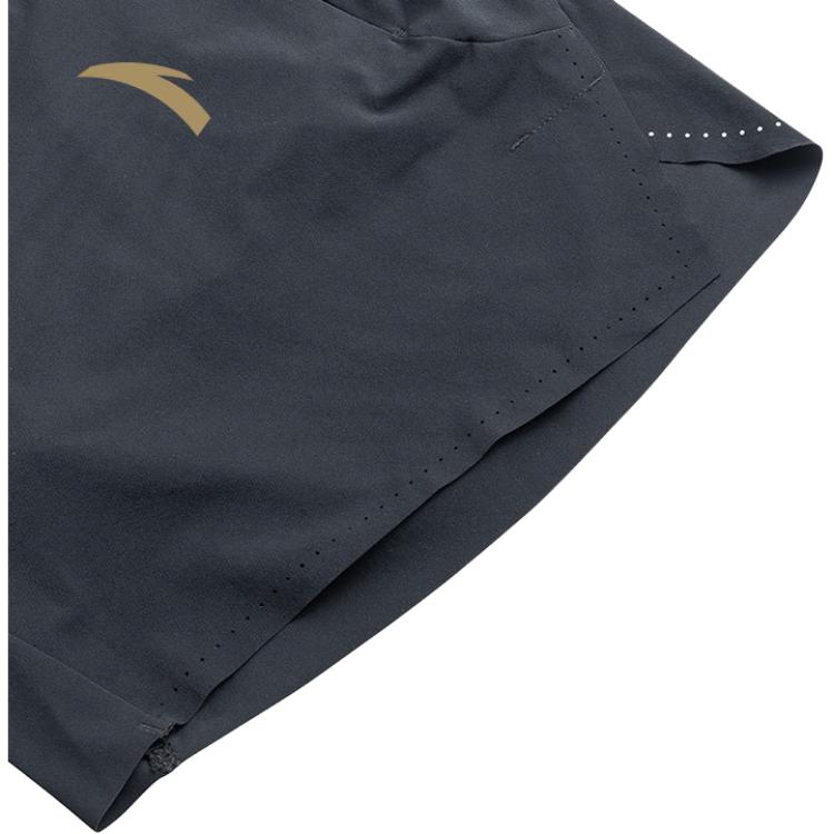 Anta Однотонные шорты с принтом логотипа и эластичным поясом, прямые свободные летние мужские шорты черного цвета 152230505