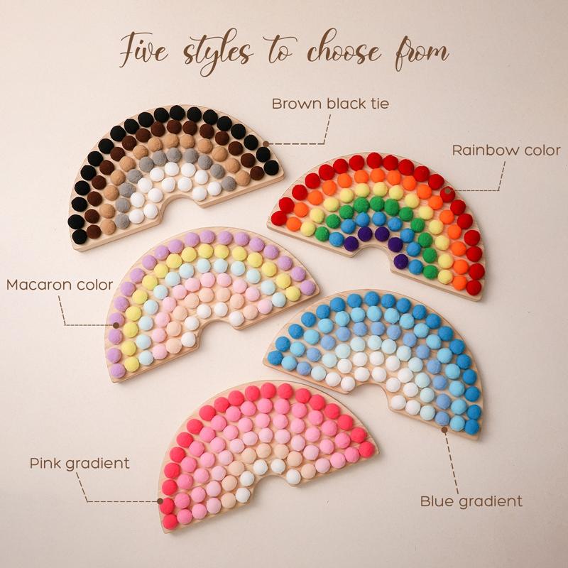 Montessori Toys Rainbow Board Clamp Ball Toy Wooden Baby Toy Hand and Foot Coordination Toy Baby Tolor Recognition Toy Gift