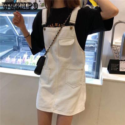Брендовая джинсовая юбка на бретелях, женская летняя возрастная свободная тонкая темпераментная юбка, корейская версия повседневных коротких юбок с лямкой на шее