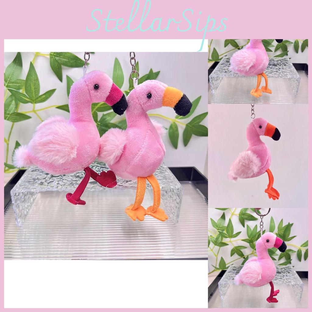 Lively Flamingo Plush Toy Hanging Keychain In Red Yellow And Orange Shades