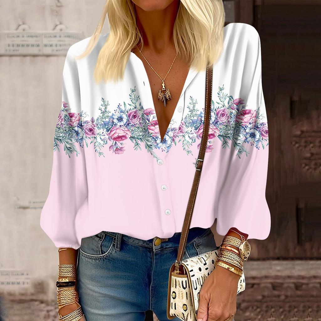 Женская рубашка, блузка с принтом на пуговицах, повседневный винтажный модный топ с круглым вырезом и рукавами 3/4