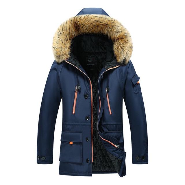 Men Winter Jacket Fur Collar Casual Hooded Parka Down Jackets Mens Warm Thick Thermal Outdoor Overcoat Zipper Multi -Pocket
