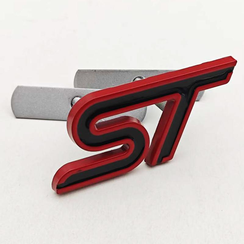XXUI3 3D Metal Styling ST Logo Car Front Grille Badge Rear Trunk Emblem For Ford Focus Edge Explorer Mondeo Fiesta Escape Accessories