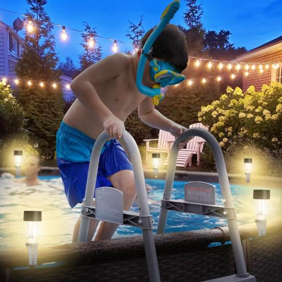 45297 Pcs Pool Polr Light Solar Powered Waterproof Above Ground Pool Fence Lamp Warm