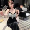 Golden velvet with chest pad autumn and winter women's exquisite lace lace suspender sex pure desire style nightdress temperament loungewear