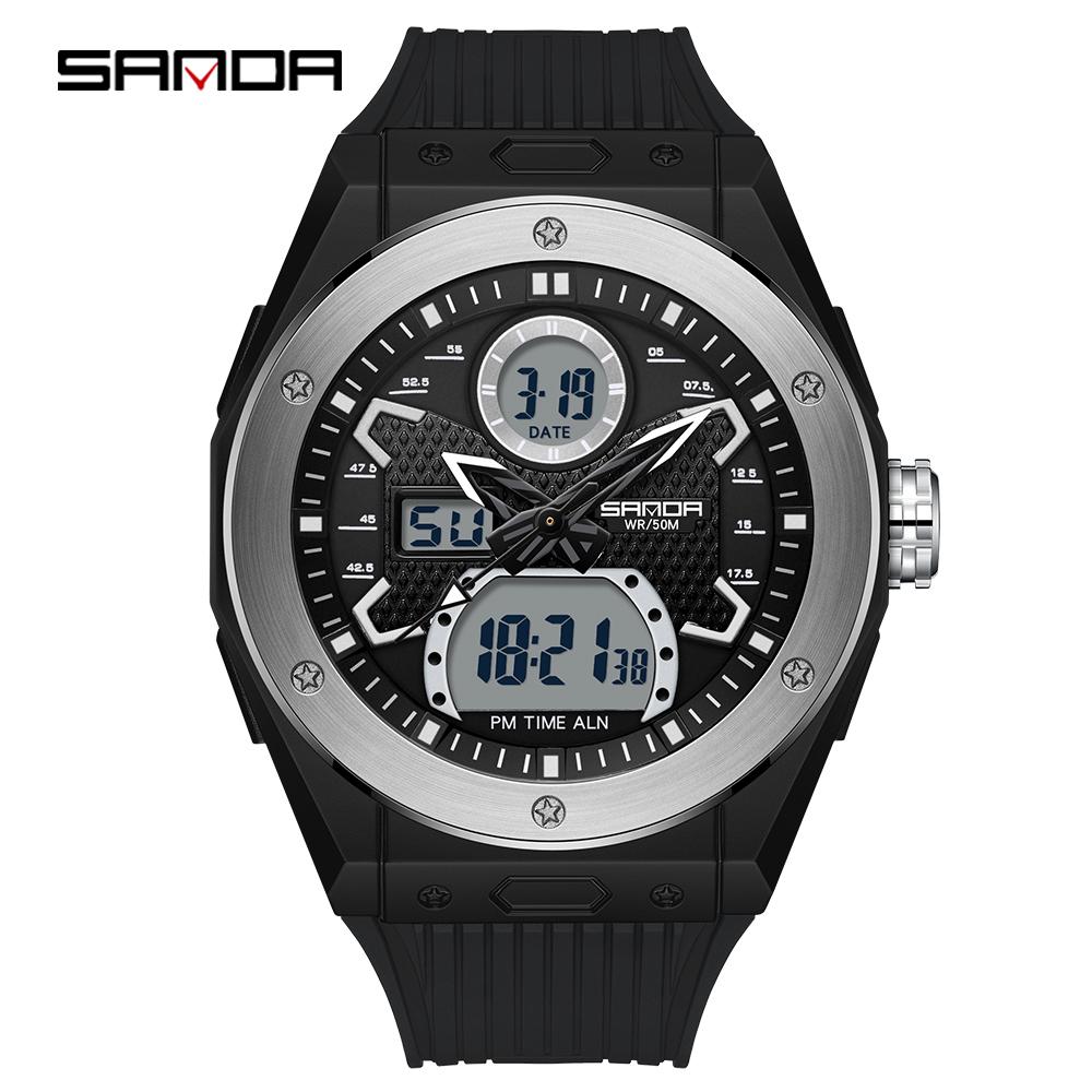 SANDA Watch Men Military Sport Quartz Digital LED Wristwatch Top Brand Luxury Stopwatch Waterproof Male Electronic Clock 3138