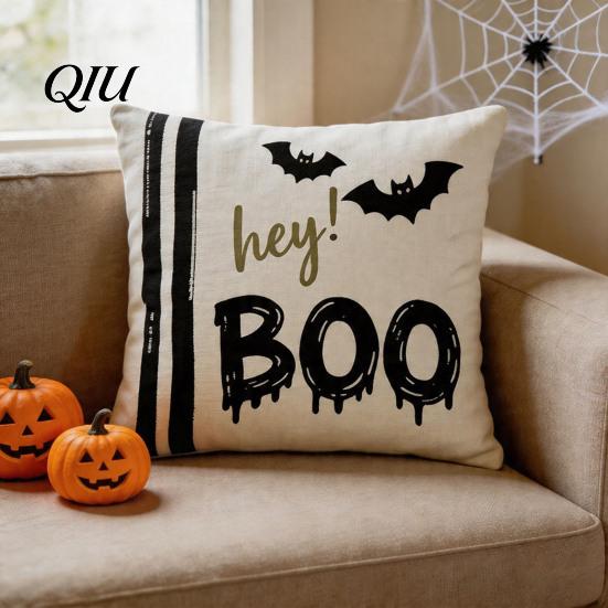 Washable Decorative Pillow Covers Halloween Ghost Cushion Cover, Spooky Skull Throw 18x18 Cases Inch Case for Living Room Sofa Couch Decor Farmhouse
