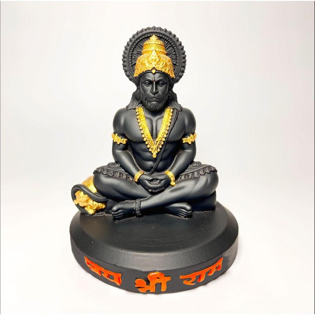 Hanuman Idol for Home Temple & Office Desk | Hanuman Murti for Car, Positivity, Strength & Vastu Protection (Black Matte Finish, 10cm Height,)