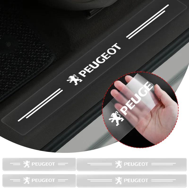 4pcs Peugeot Car Door Sill Protector Transparent Anti-Scratch Anti-Step Wear-Resistant Sticker with Logo