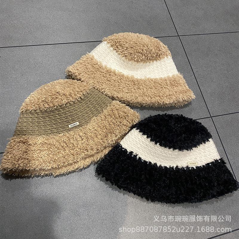 New knitted bucket hat women's autumn and winter outdoor wide-brimmed breathable bucket hat color matching fashionable simple basin hat