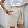 Женские новые летние эластичные брюки с высокой талией, повседневные льняные шорты
