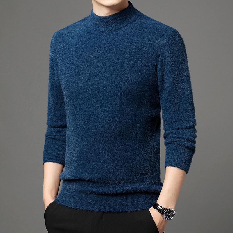 Осенний утолщенный свитер, мужской джемпер с полуводолазкой, вязаный теплый свитер, имитация норки, джемпер для молодежи и людей среднего возраста