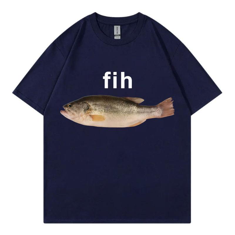 Смешная футболка с мемом Fih Fish Высококачественная модная футболка с коротким рукавом Унисекс Женская Повседневная Свободная Хлопковая футболка Летняя Уличная одежда