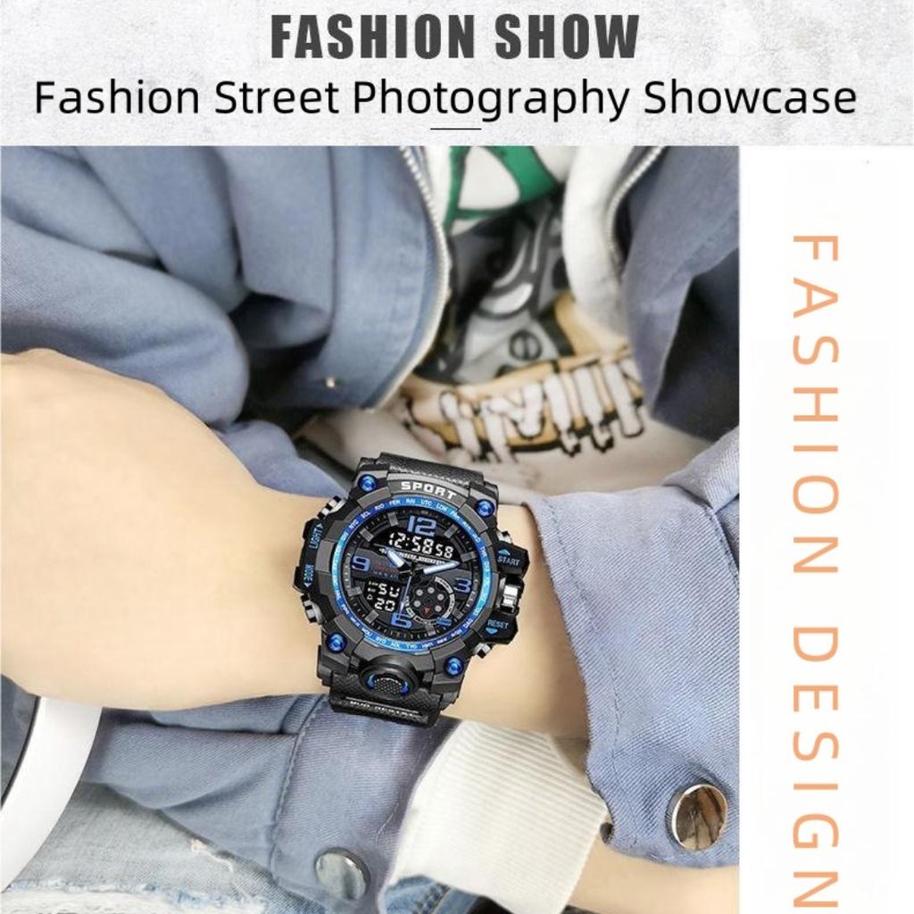 Аналоговые цифровые часы с двойным дисплеем, многофункциональные, с открытой кнопкой, водонепроницаемые, мужские часы, подходящие для занятий спортом и бега