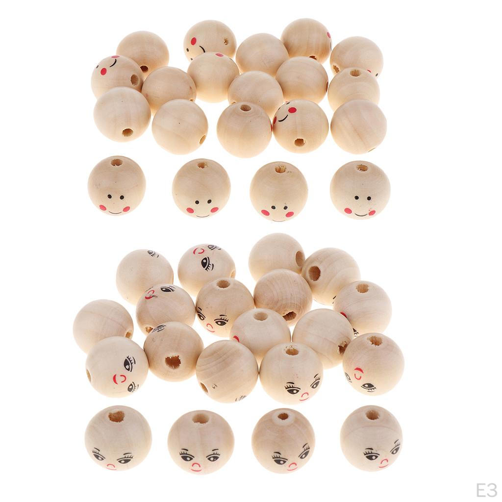 20 Pieces Round Wooden Beads Natural Crafts Jewelry Wood Diy - 22