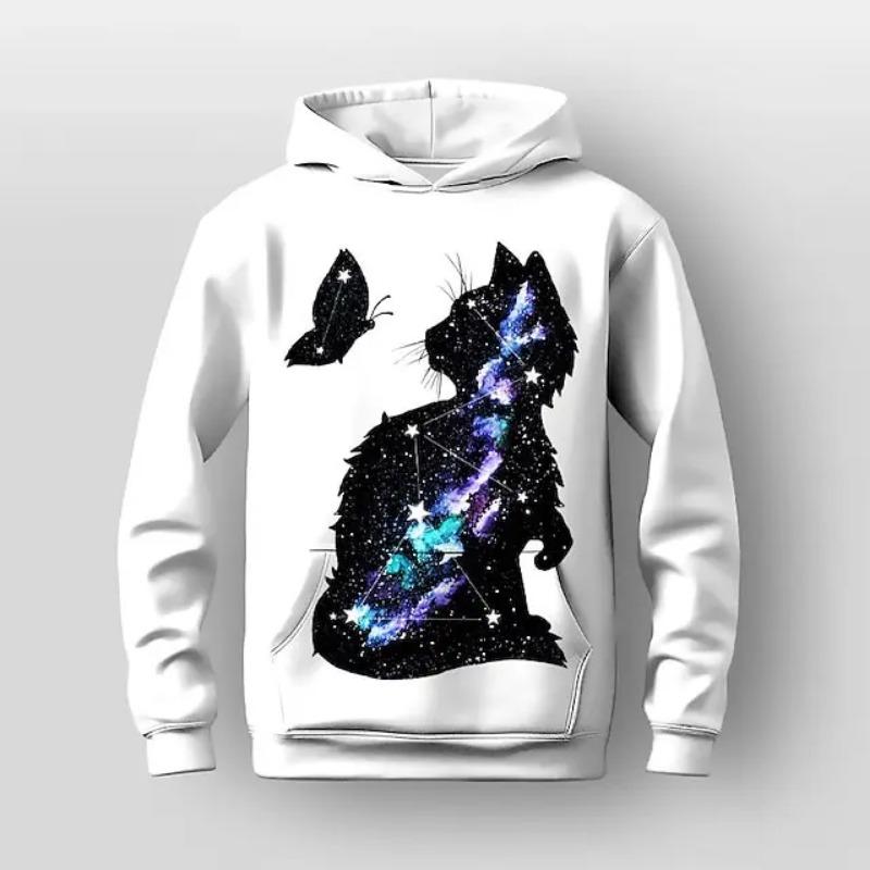 Девочки 3D графика Мультфильм кот Толстовка Длинный рукав 3D принт Осень Зима Активный Мода Милый Полиэстер Дети На открытом воздухе На каждый день Повседневные