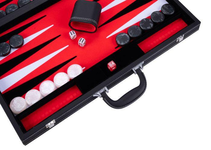 Backgammon 21 Inch - Board Game - High Quality - Pearl Dice and Chips - Red Black and White